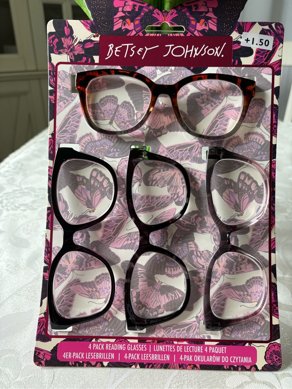 Betsey Johnson +3.00 4-Pack Reading Glasses Set - Tortoiseshell Mix New